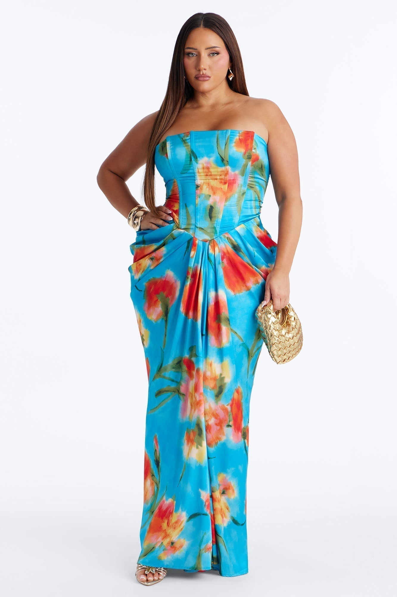 Nylah Corset Tie Dye Satin Maxi Dress - Blue/combo