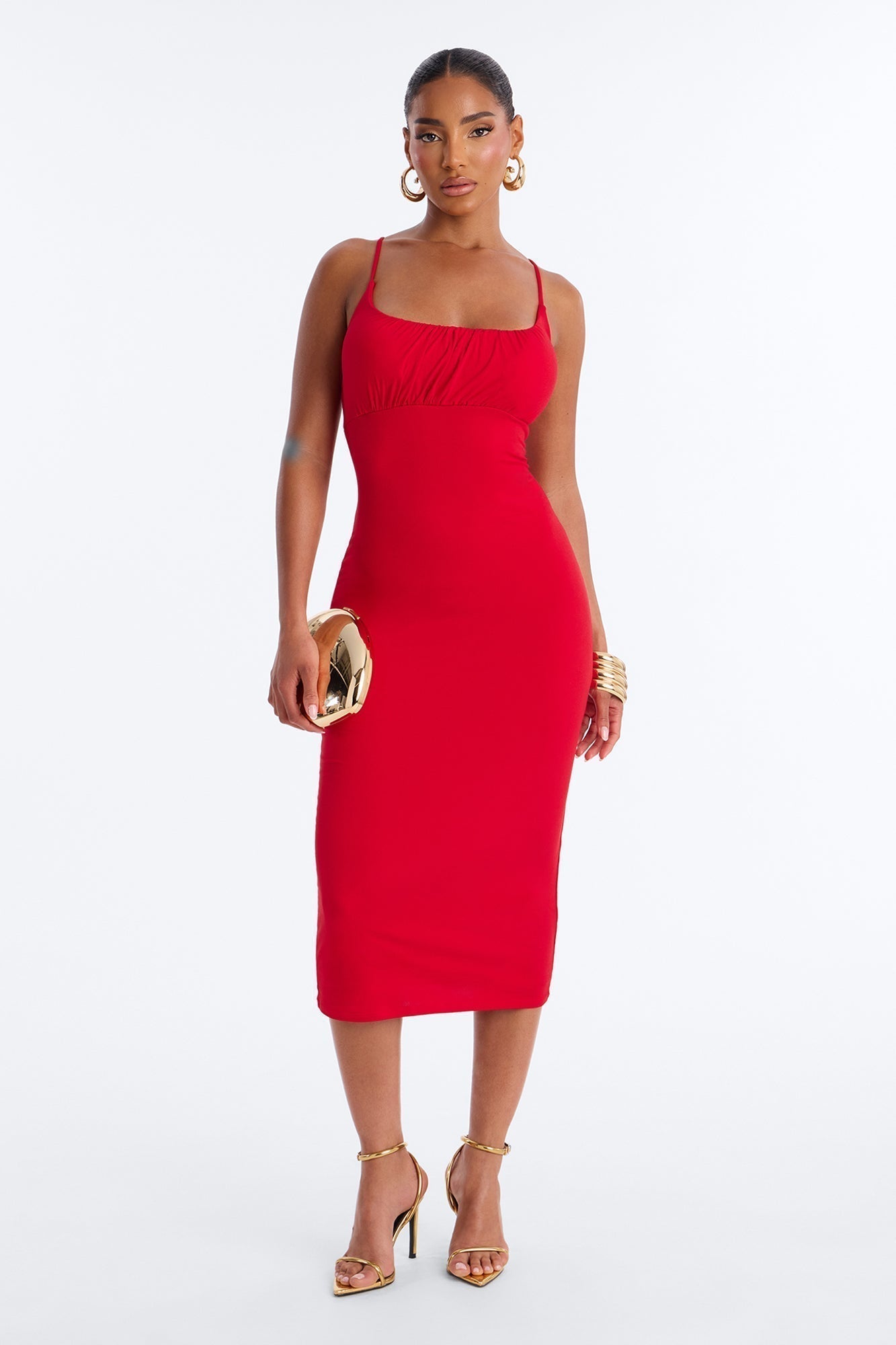 Alessia Ruched Midi Dress - Red