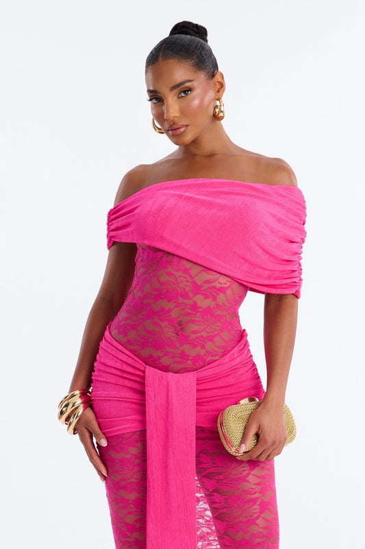 Shanaya Lace Midi Dress - Magenta