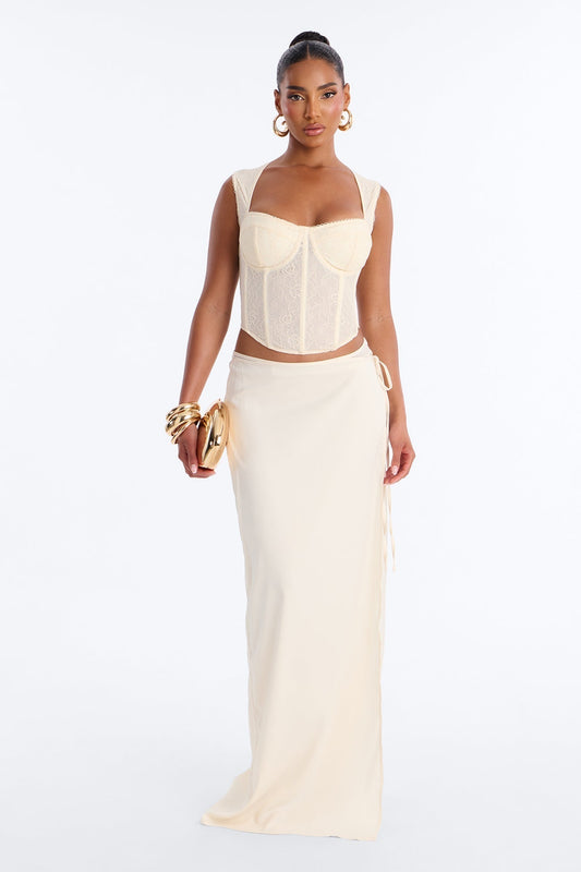 Phoebe Satin Wrap Maxi Skirt - Ivory