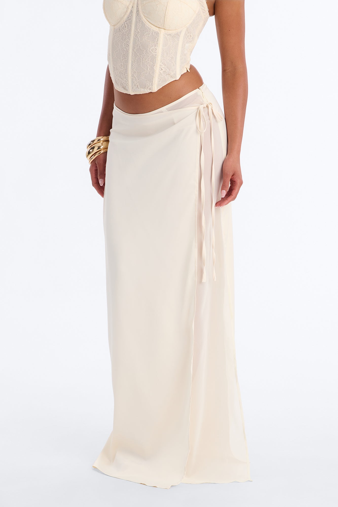 Phoebe Satin Wrap Maxi Skirt - Ivory