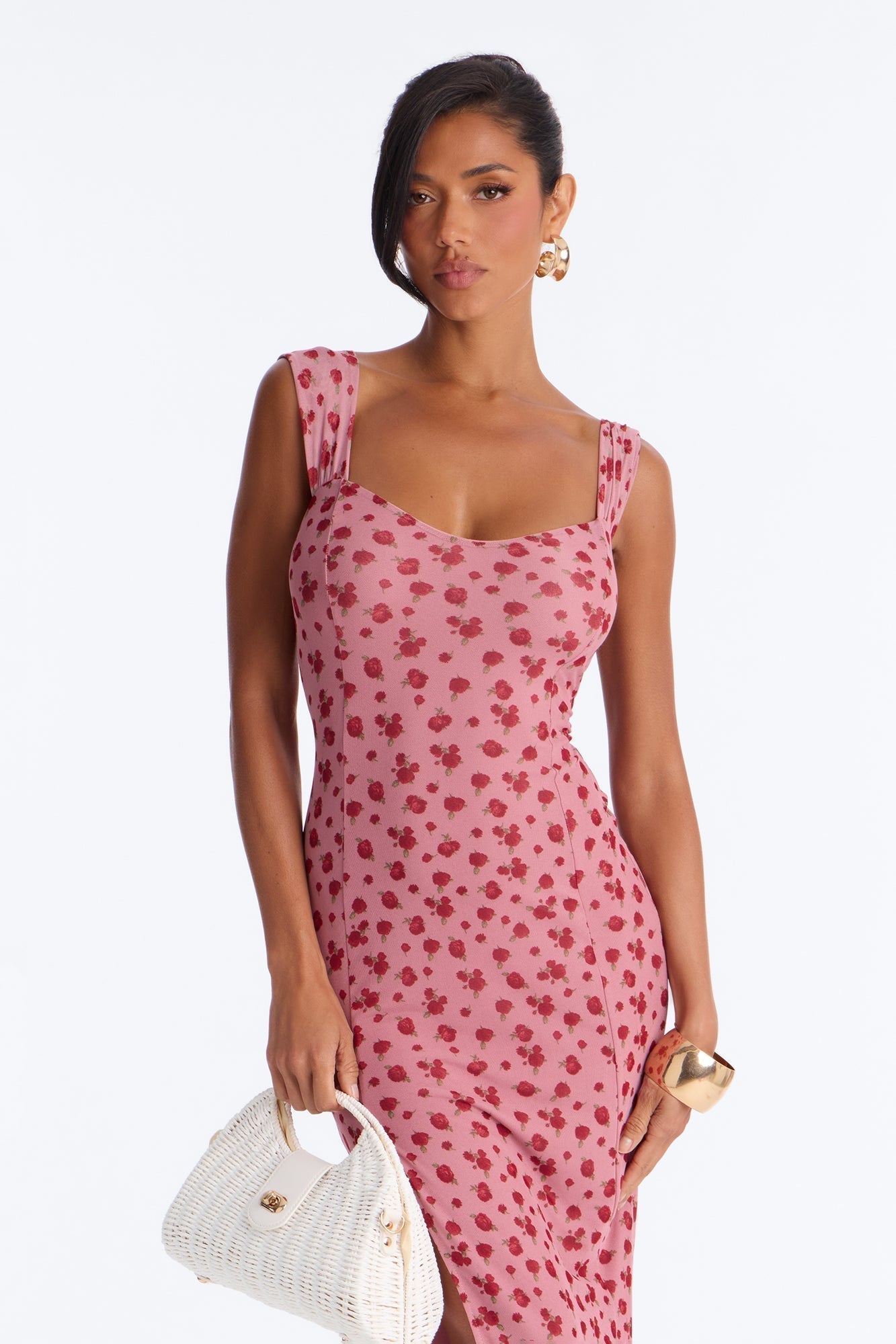 Adrienne Printed Mesh Midi Dress - Pink/combo
