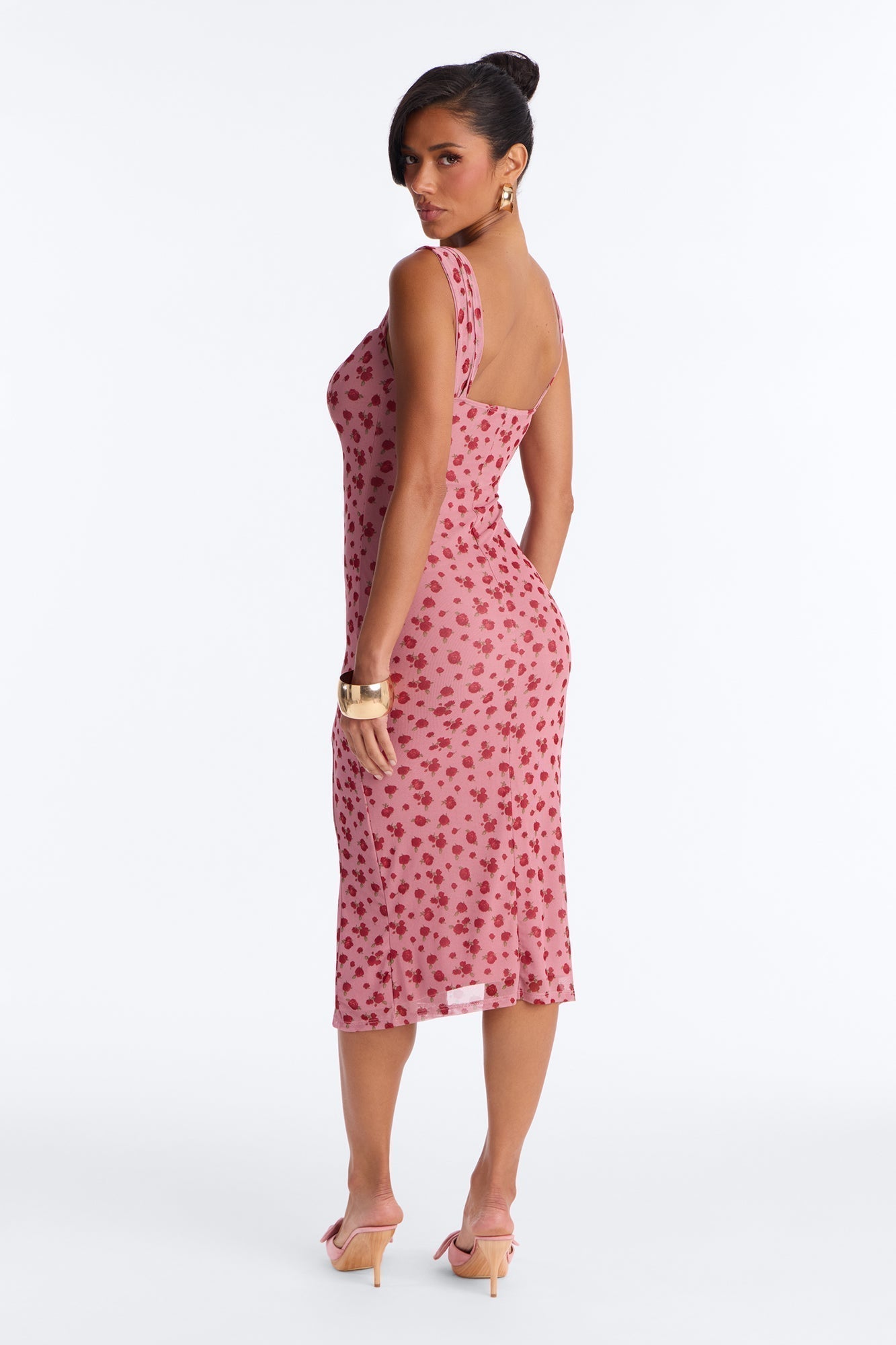 Adrienne Printed Mesh Midi Dress - Pink/combo