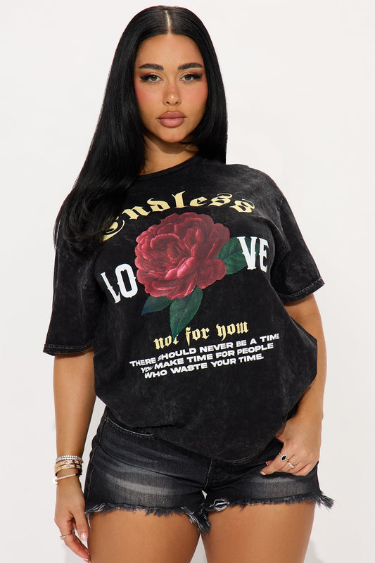 Endless Love Washed Oversized Tee - Black