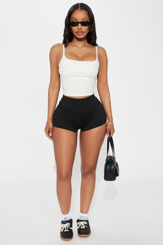 Staying In Mid Rise Fold Over Biker Shorts - Black