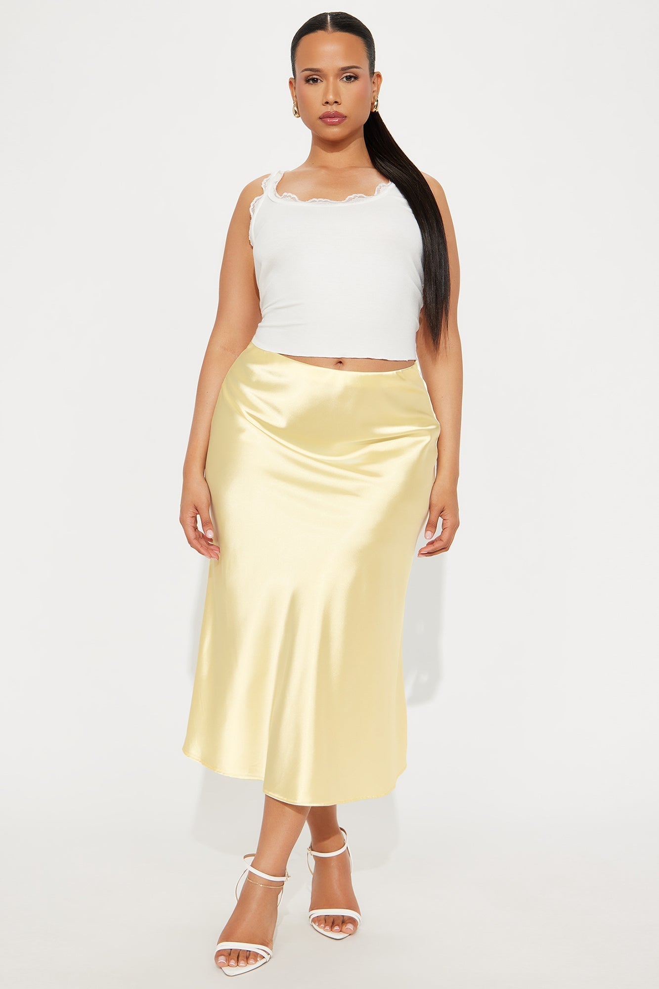 Finer Things Satin Midi Skirt - Butter Yellow