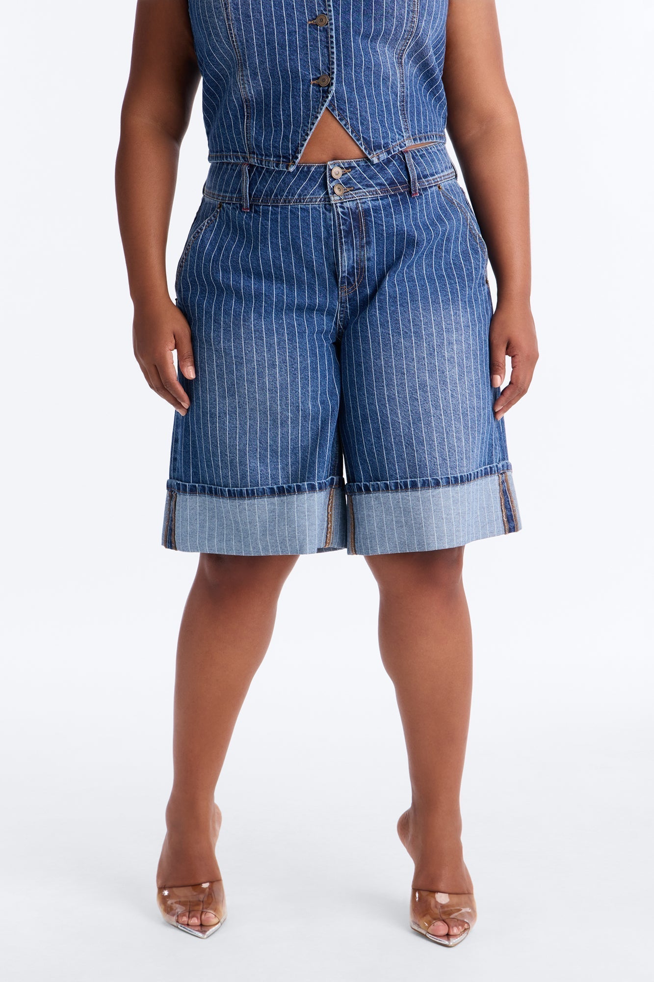 Legendary Striped Cuffed Denim Jorts - Dark Wash