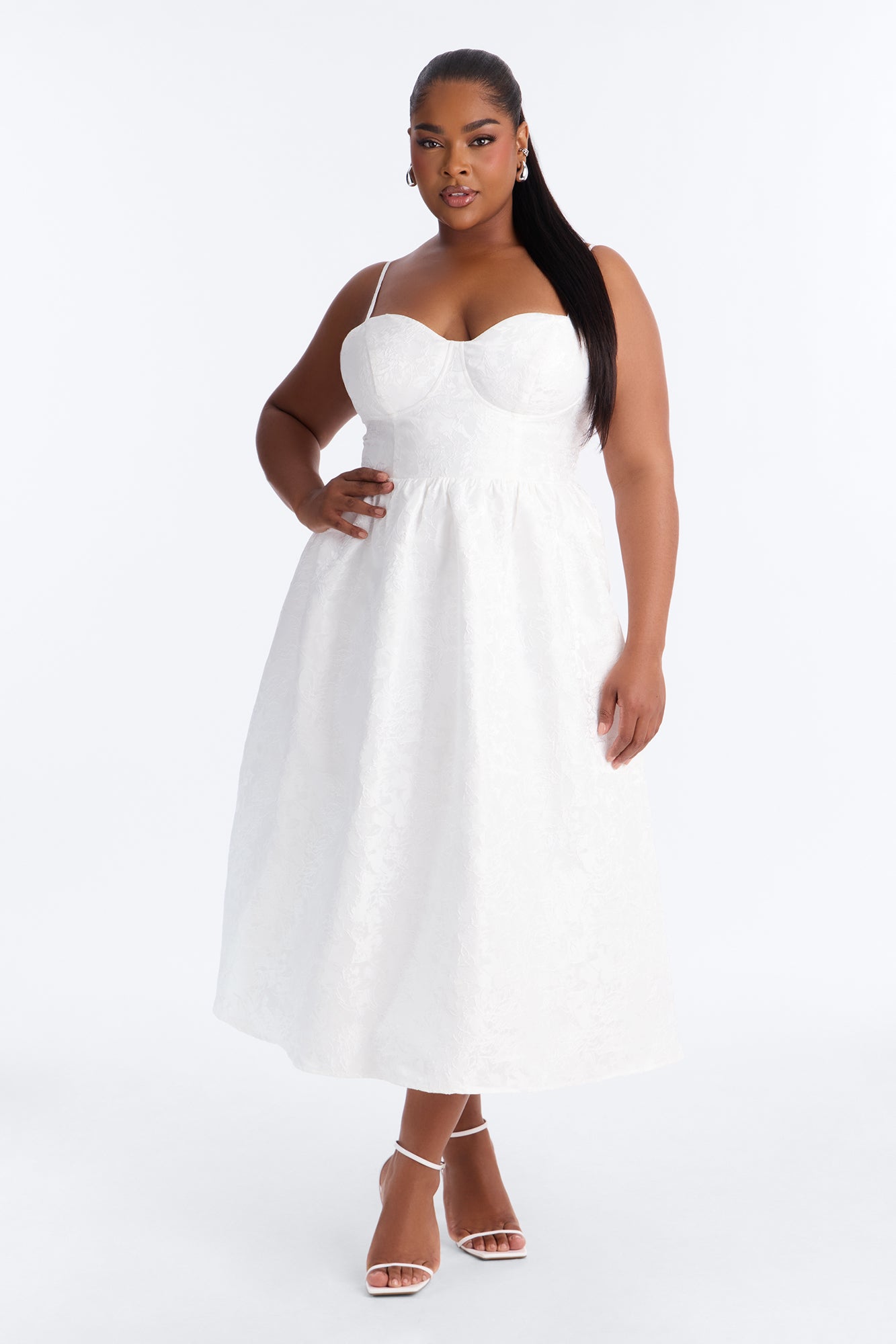 Living A Fairytale Jacquard Midi Dress - White
