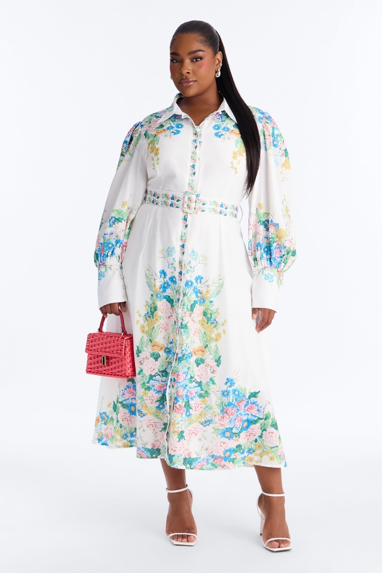 Izzy Floral Midi Dress - White/combo