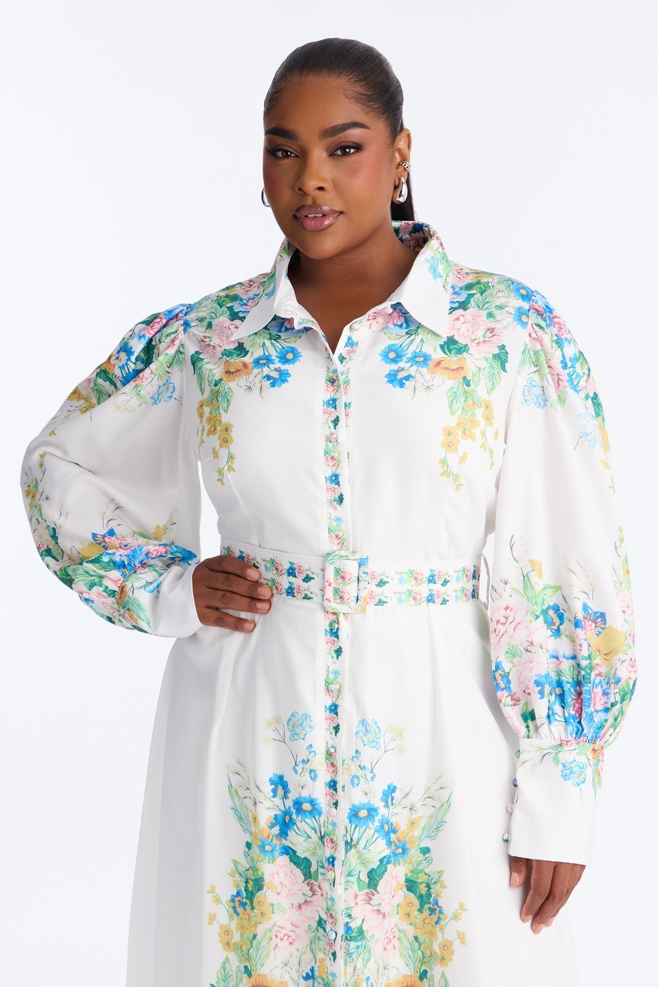 Izzy Floral Midi Dress - White/combo