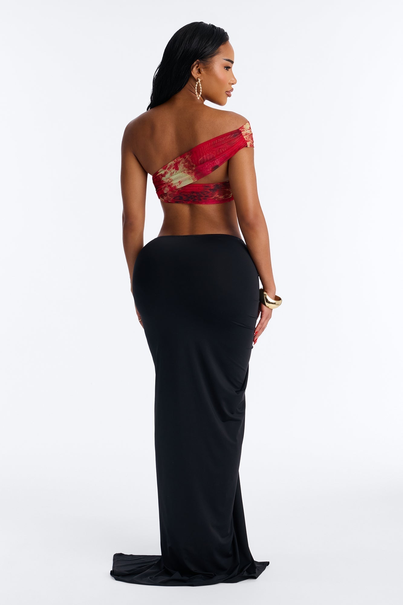 Sarabella Ruched High Slit Maxi Skirt - Black