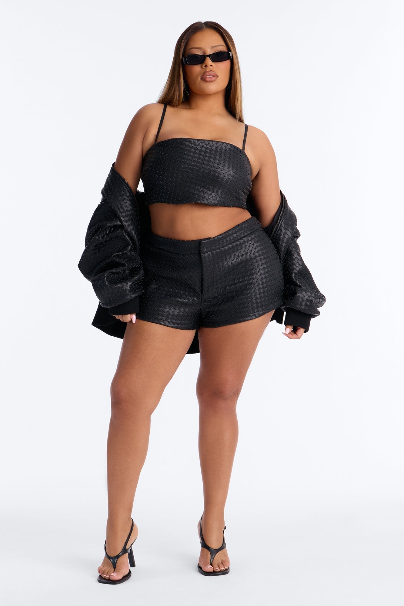 Vivian Woven Faux Leather Micro Short - Black