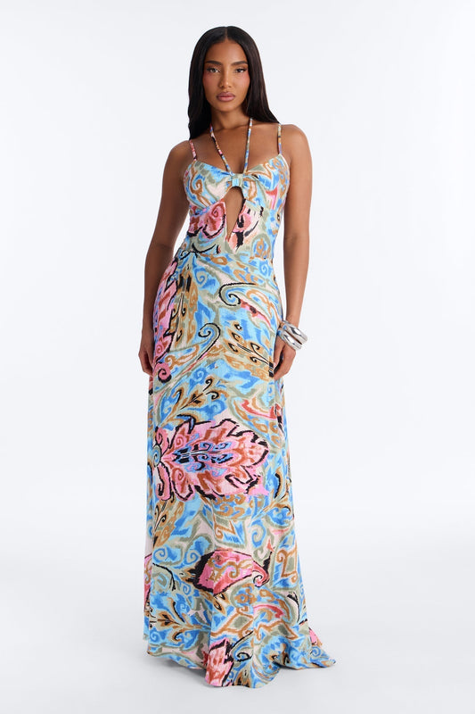 Angel Energy Linen Maxi Dress - Blue/combo