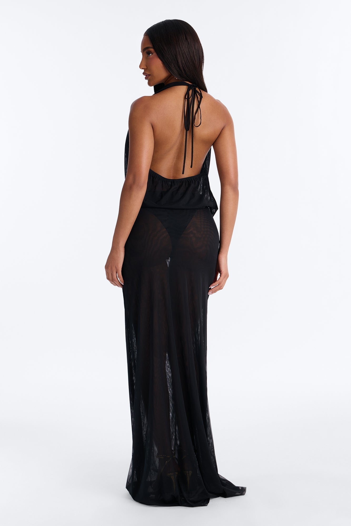 Stella Backless Mesh Maxi Dress - Black