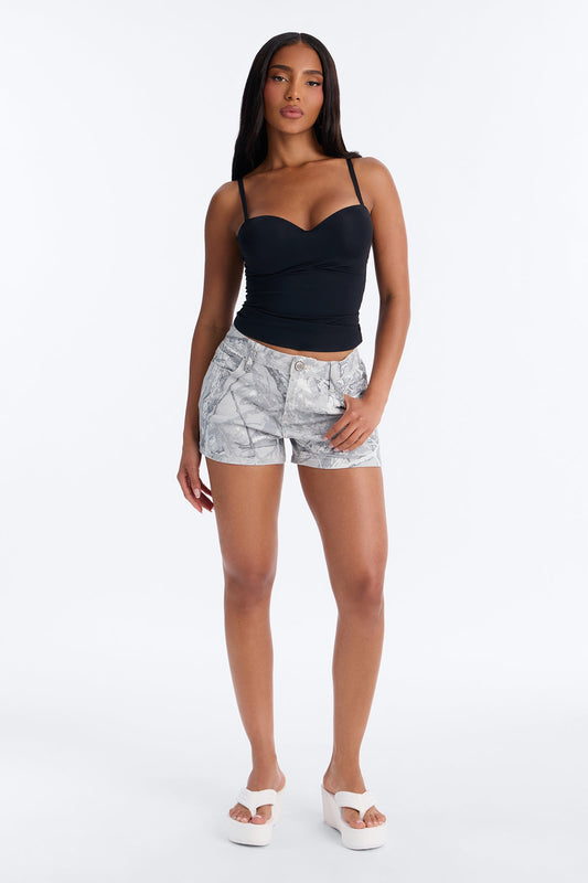Can't See Me Stretch Camo Denim Shorts - Grey/combo