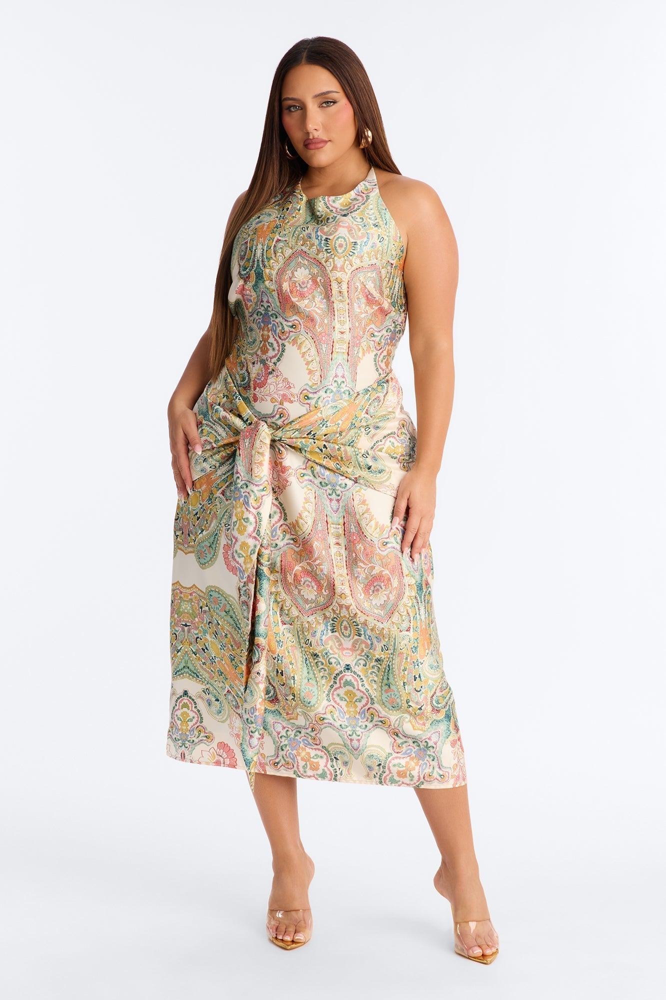 Imani Satin Midi Dress - Green/combo