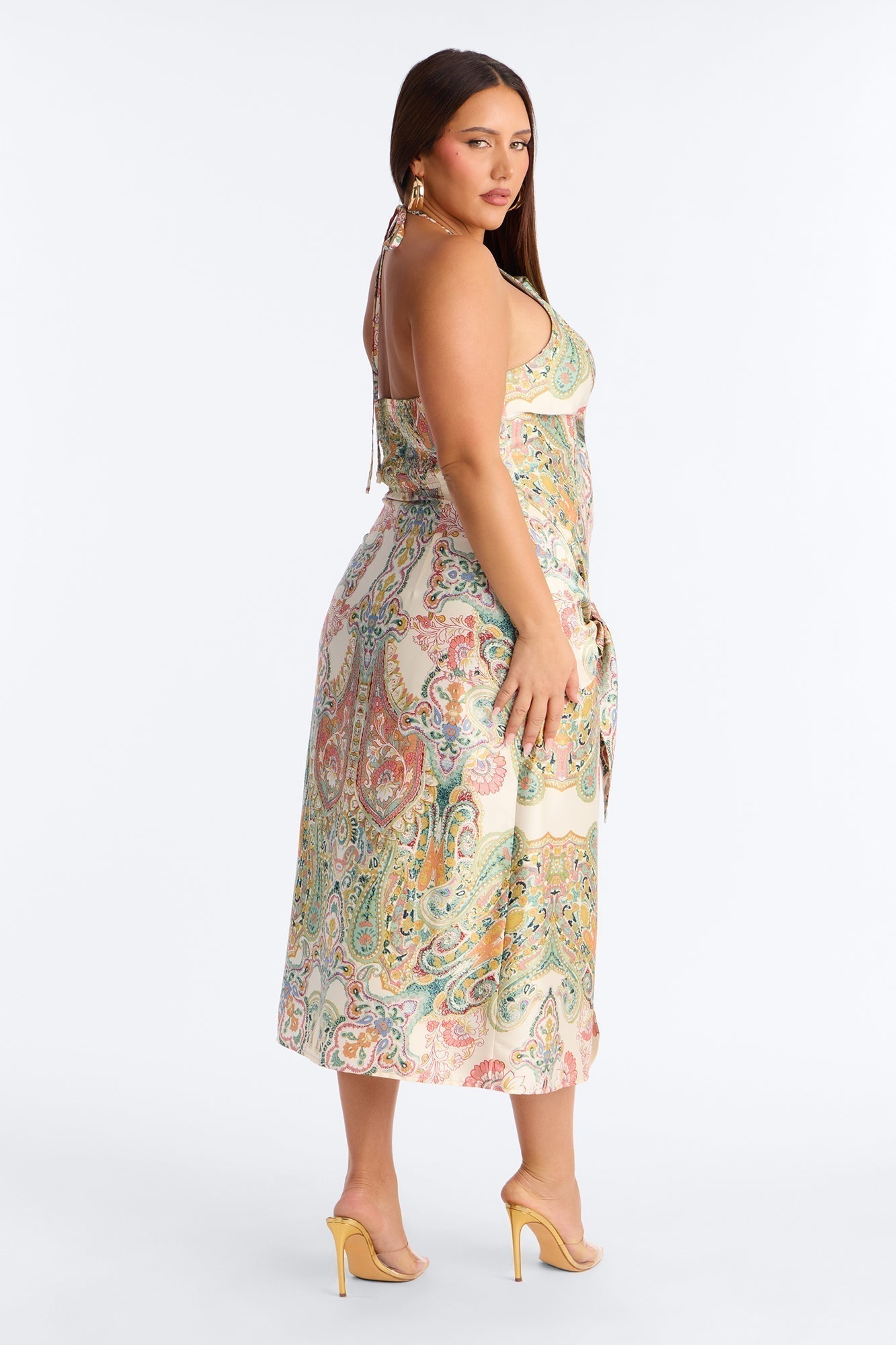 Imani Satin Midi Dress - Green/combo