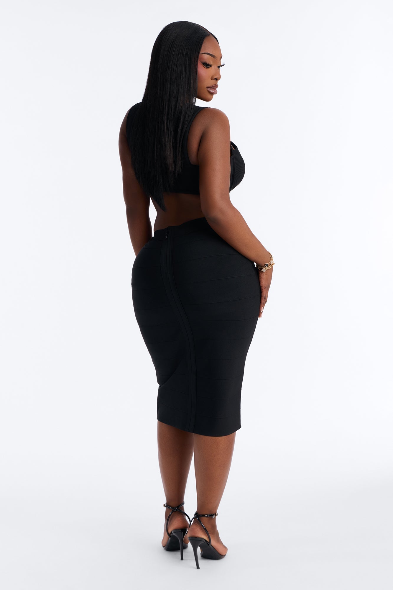 Center Of Attention Cut Out Bandage Midi Dress - Black