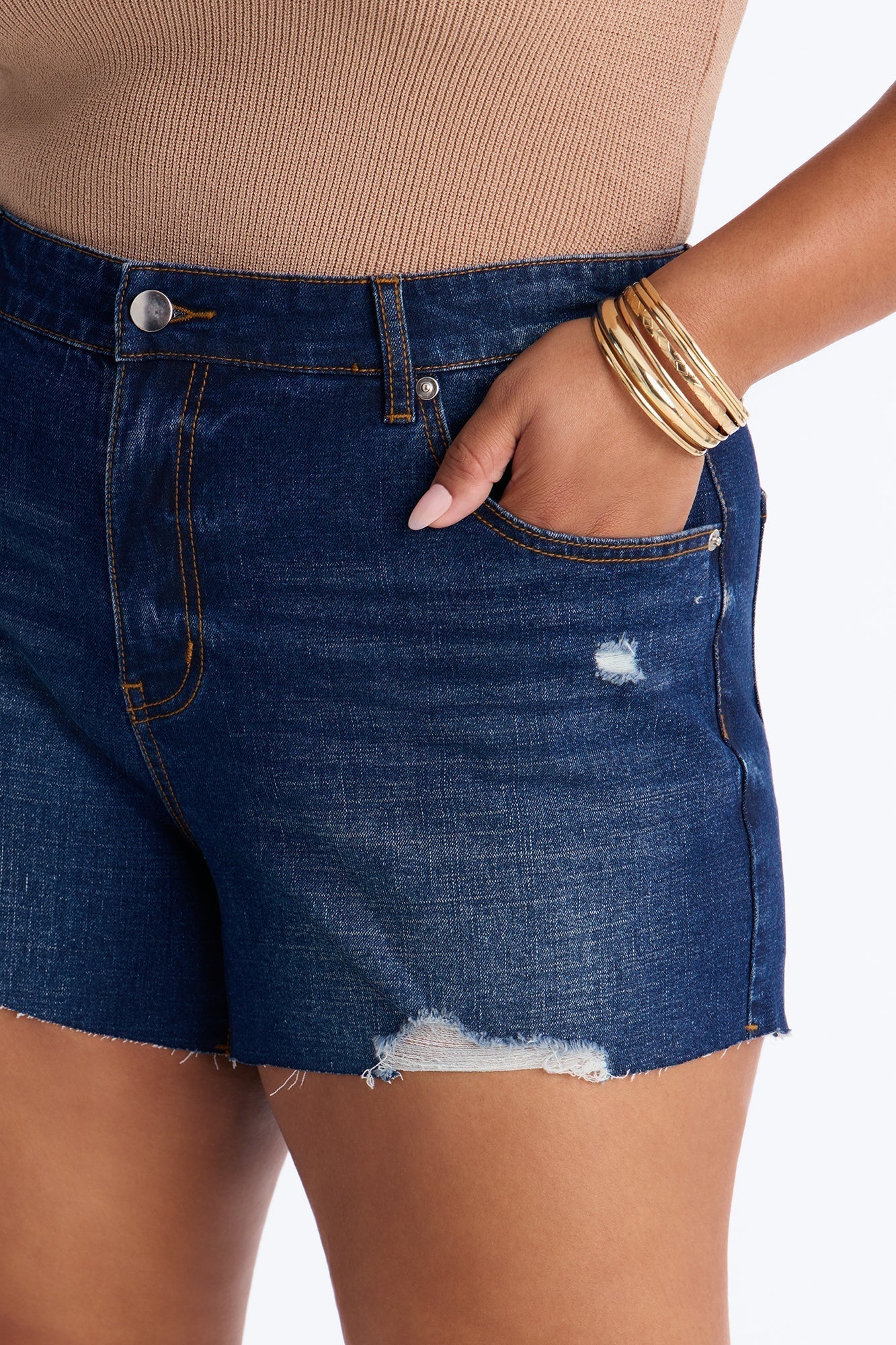 Crashing Out Ripped Cut Off Denim Shorts - Dark Wash