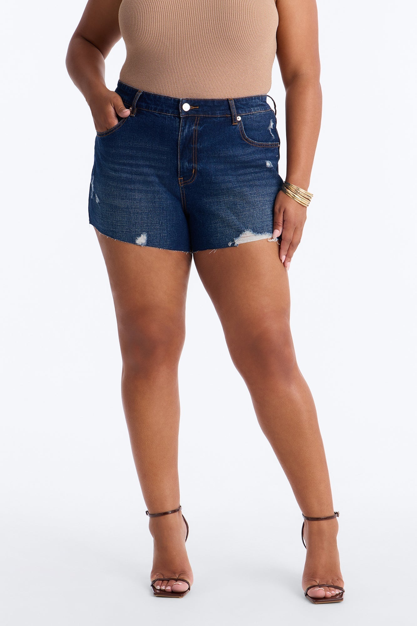 Crashing Out Ripped Cut Off Denim Shorts - Dark Wash