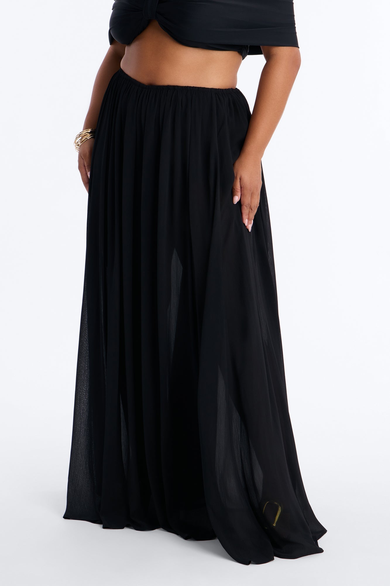 Moonlight Romantic Low Rise Chiffon Maxi Skirt - Black