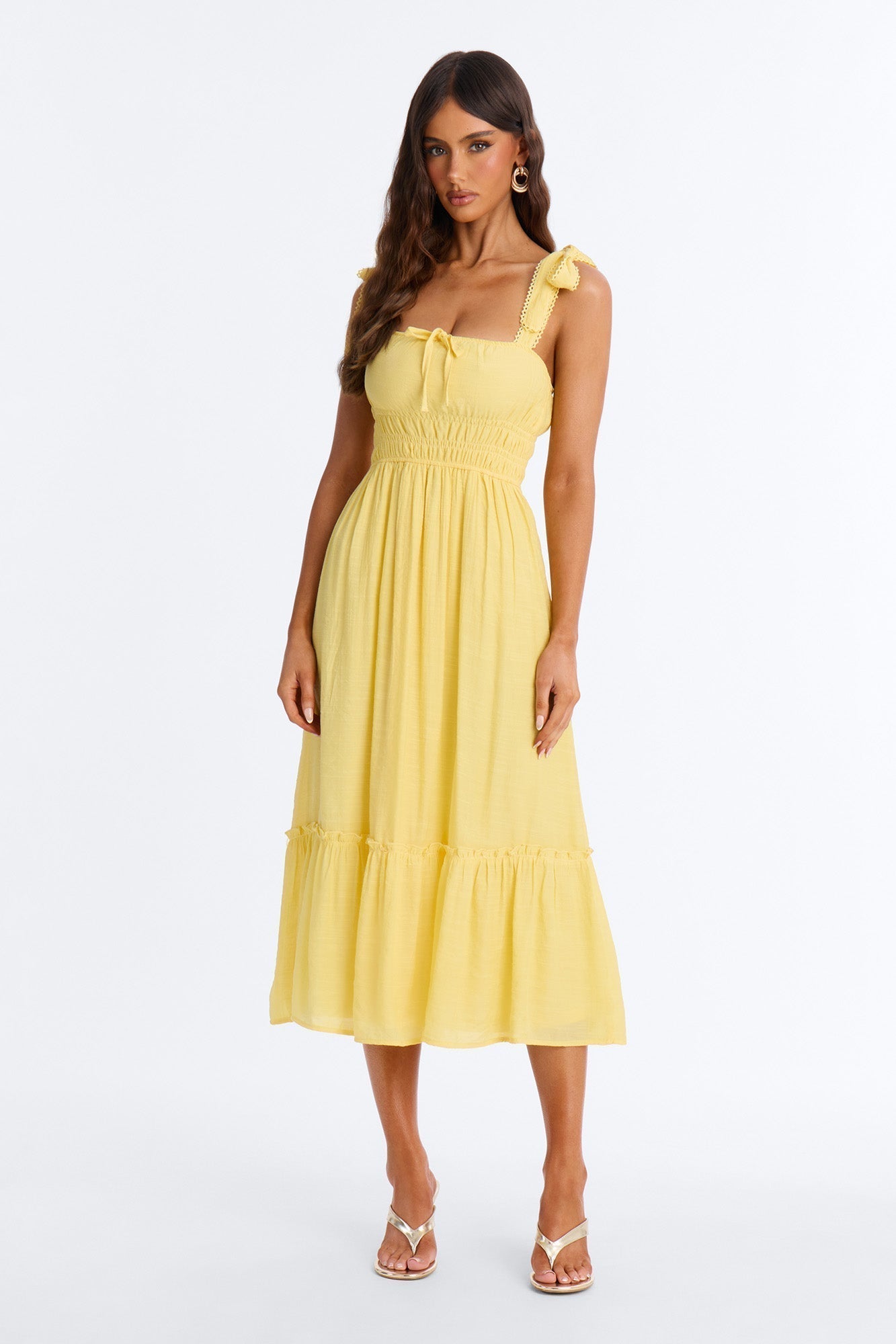 Greta Poplin Midi Dress - Yellow