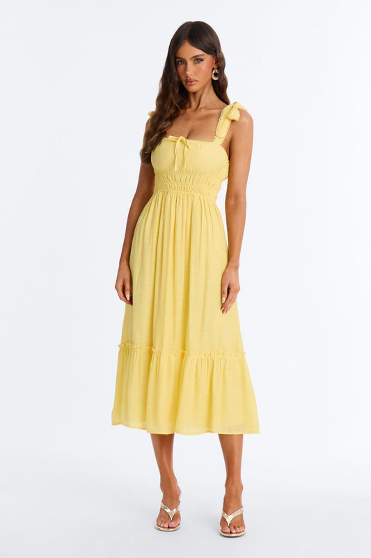 Greta Poplin Midi Dress - Yellow