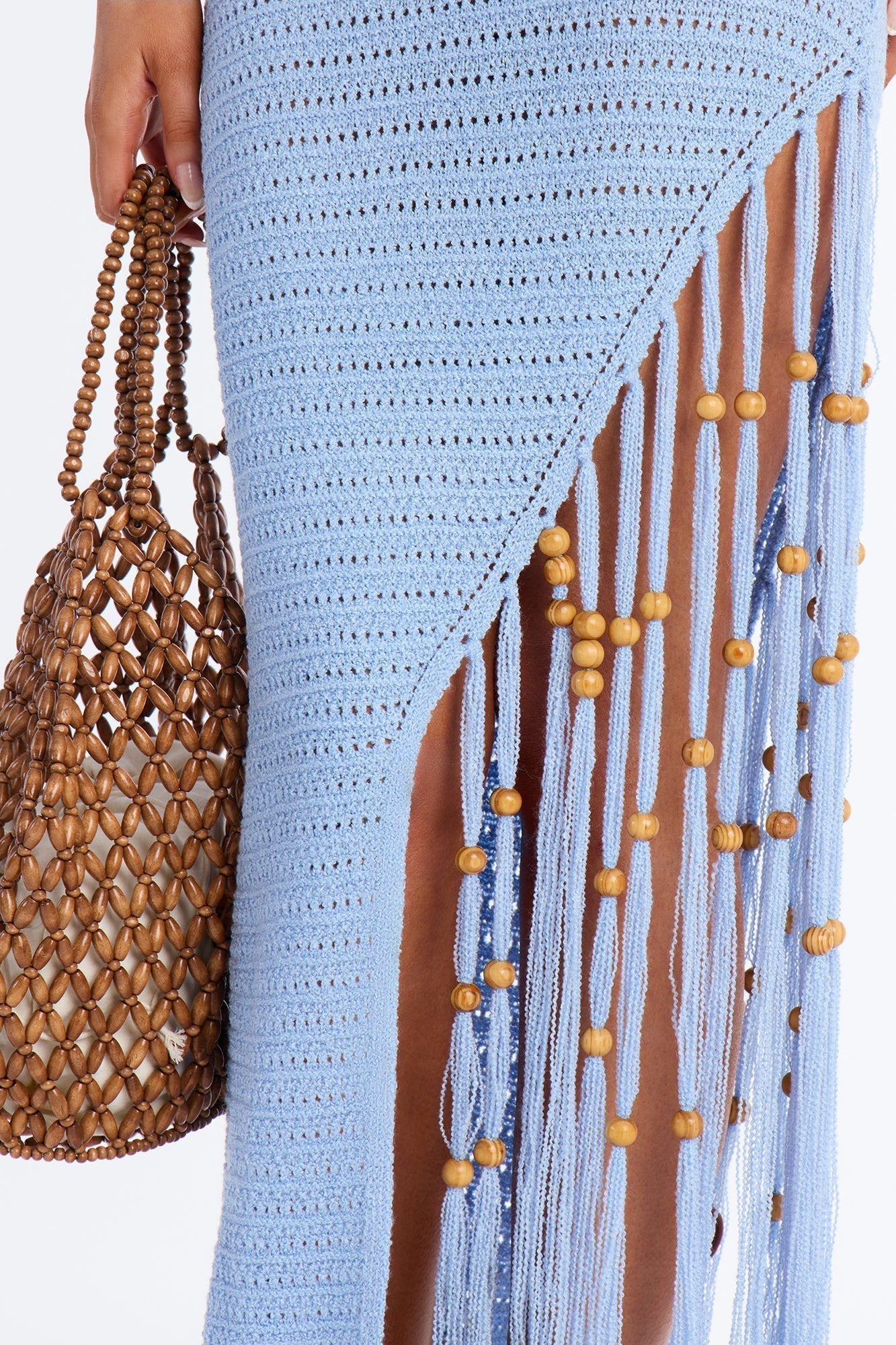 Vacation Vixen Fringe Crochet Maxi Dress - Light Blue