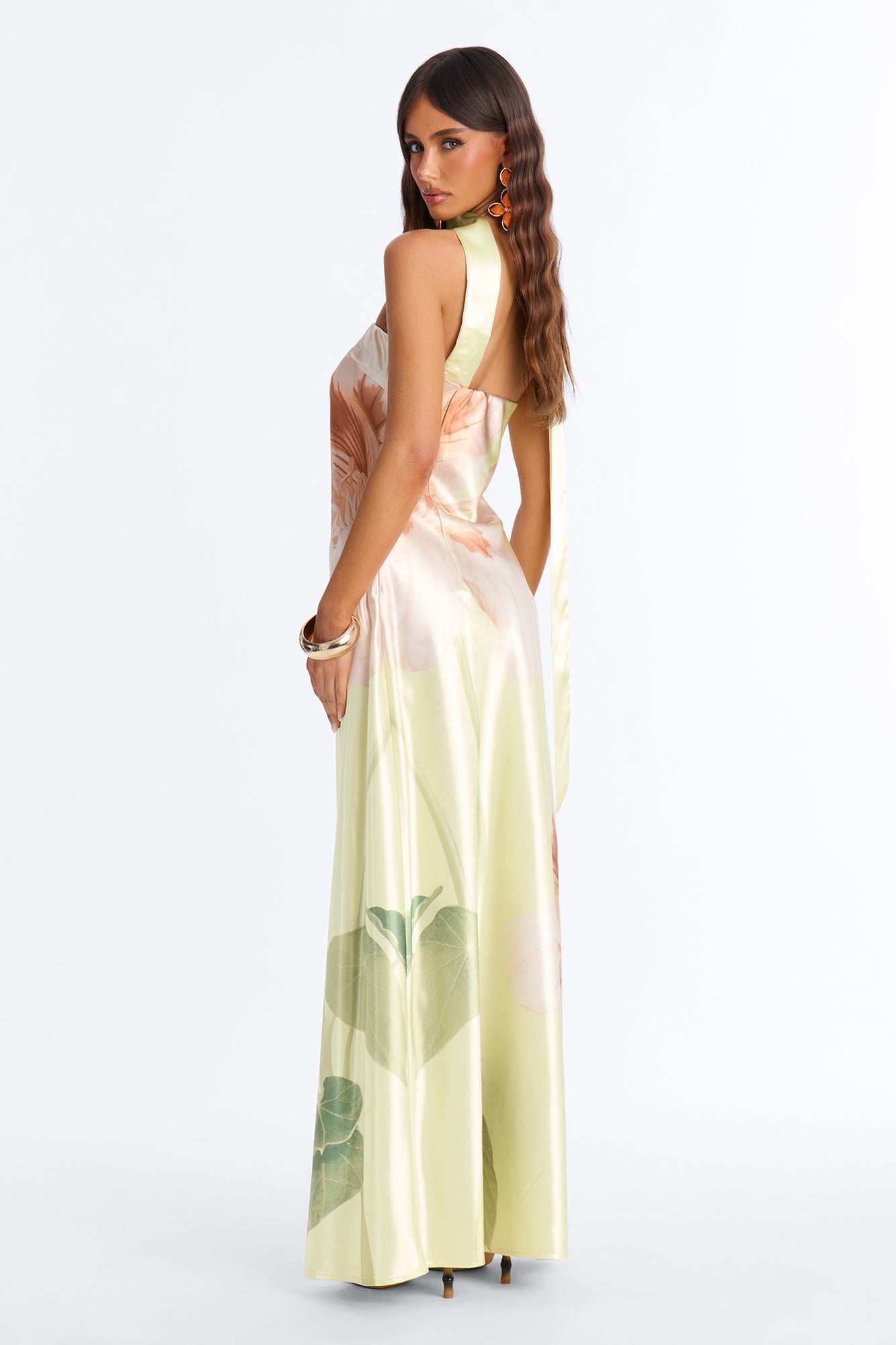 Jelissa Scarf Satin Maxi Dress - Yellow/combo