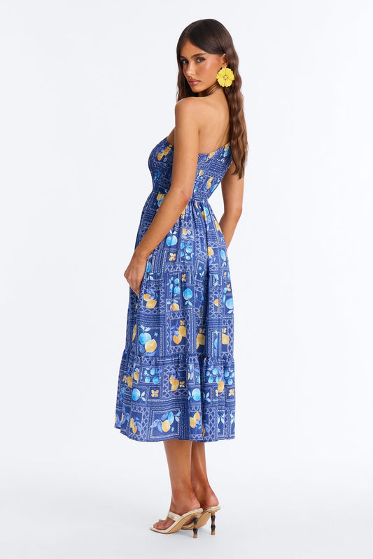 Peachy Keen Print Midi Dress - Blue/combo