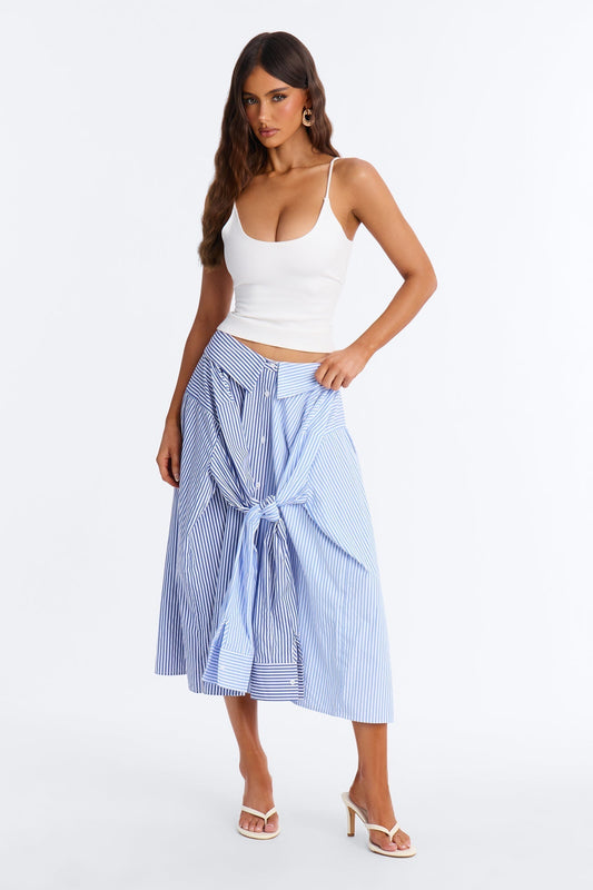 Trend Setter Poplin Striped Maxi Shirt Skirt - Blue/combo