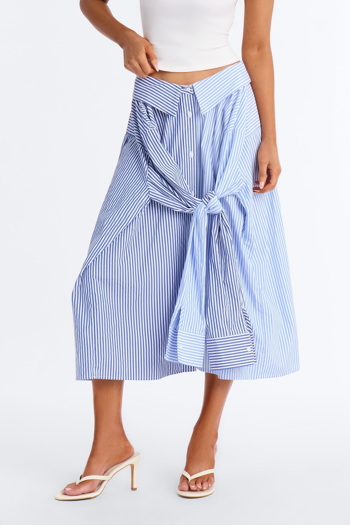 Trend Setter Poplin Striped Maxi Shirt Skirt - Blue/combo