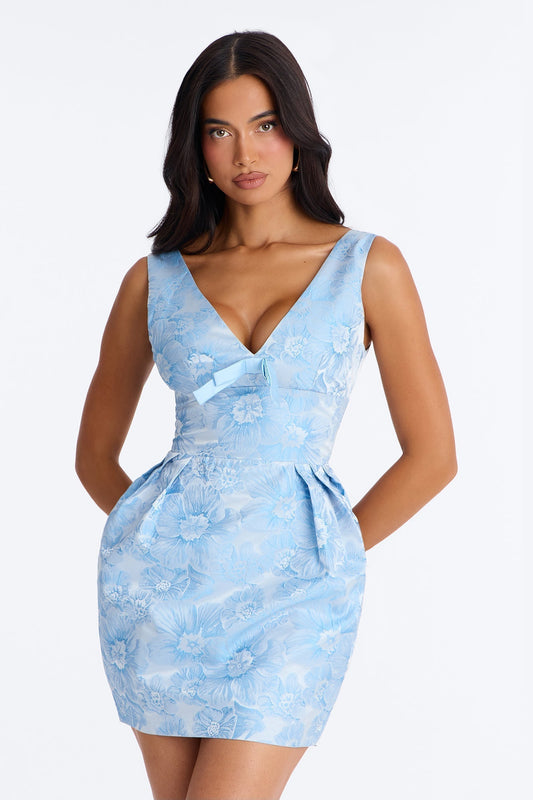 Fiona Floral Jacquard Mini Dress - Blue