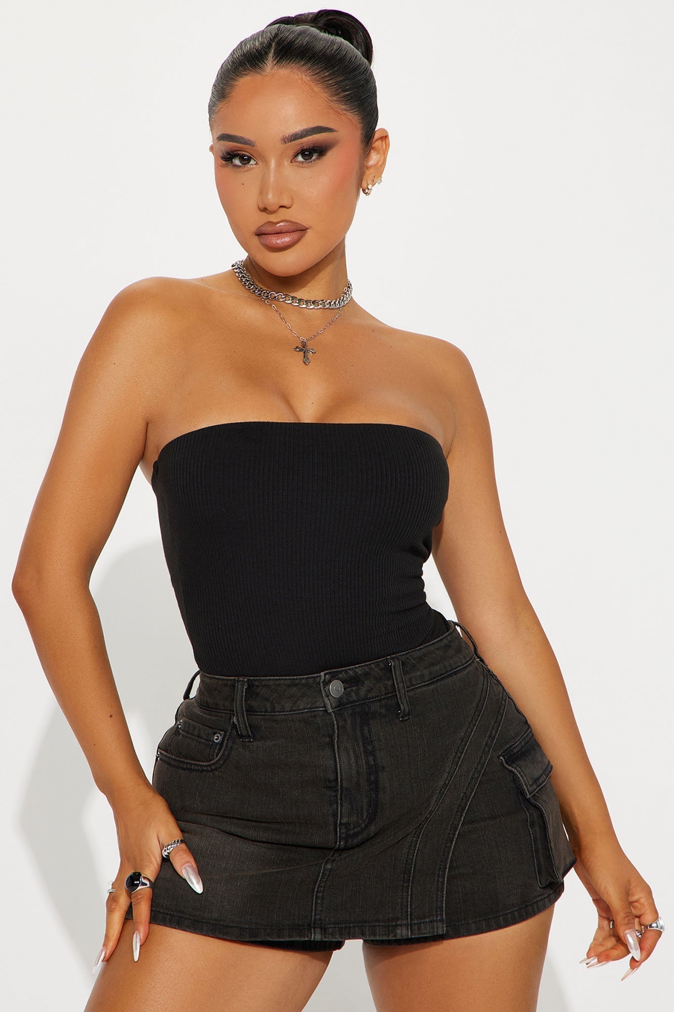 Demi Double Lined Tube Bodysuit - Black