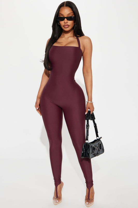 Lead The Way Halter Jumpsuit - Burgundy