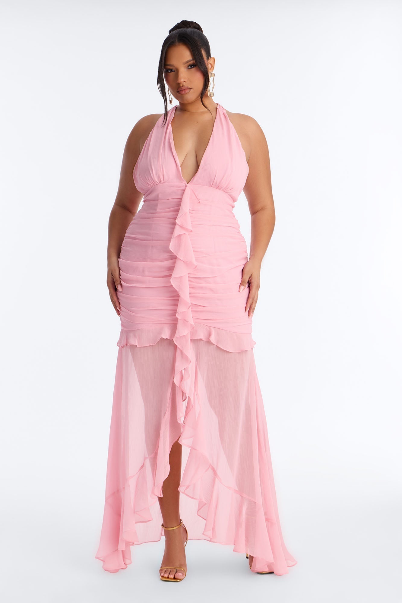 In The Clouds Ruffle Chiffon Maxi Dress - Pink