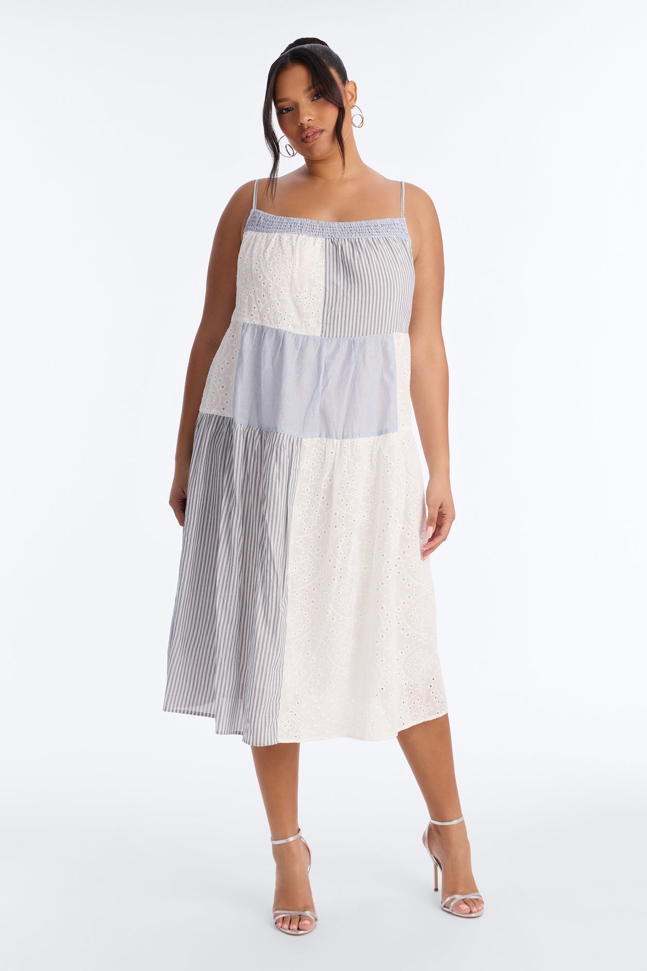 Sage Patchwork Midi Dress - Blue/combo