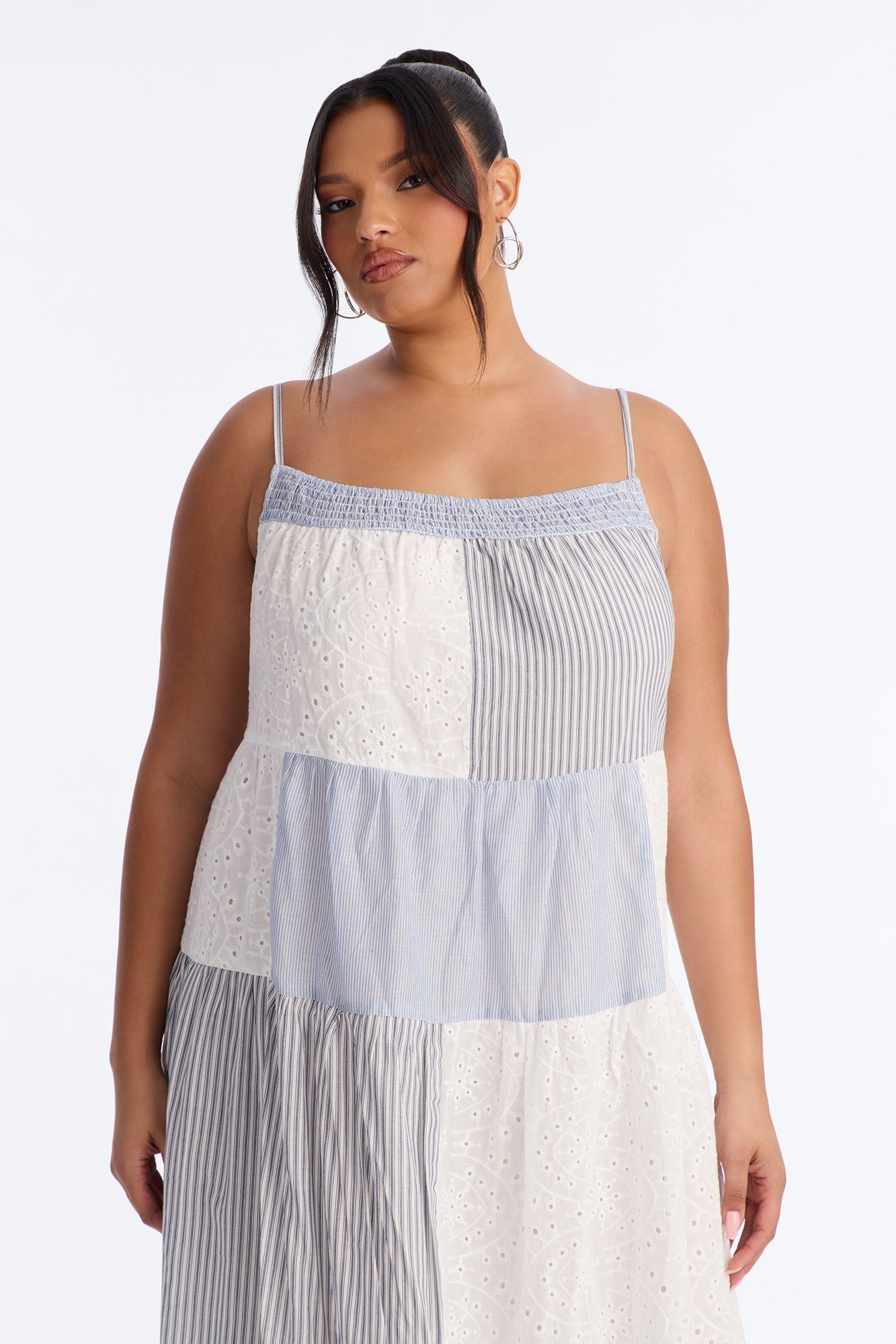 Sage Patchwork Midi Dress - Blue/combo