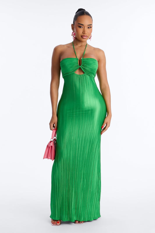 Paradise Glow Plisse Maxi Dress - Lime