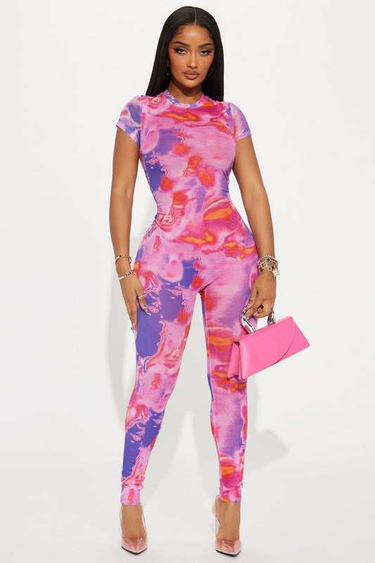 Fantasy World Mesh Jumpsuit - Purple/combo