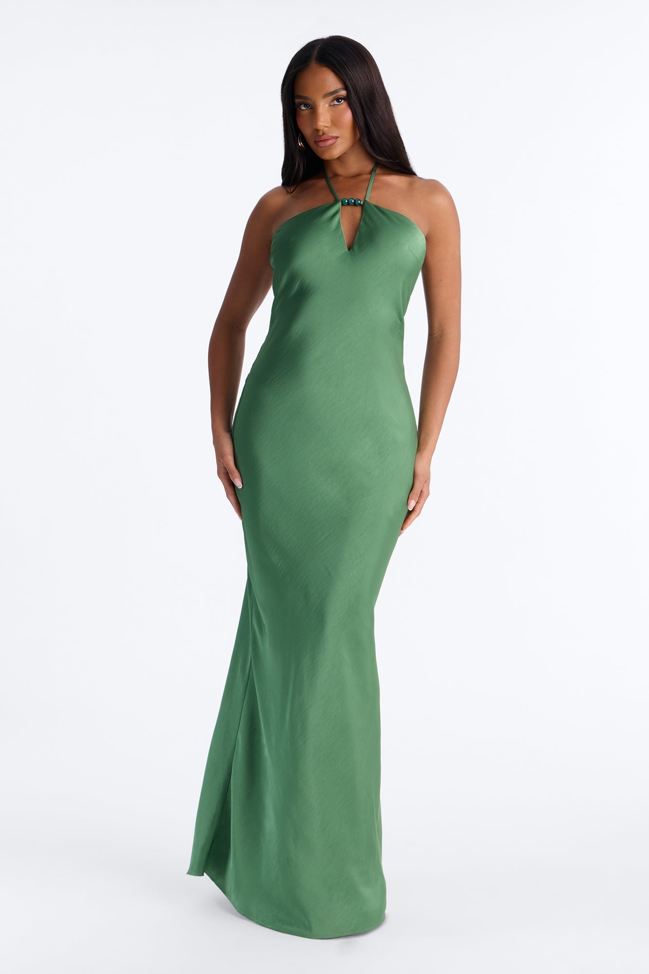 No Limits Satin Maxi Dress - Green