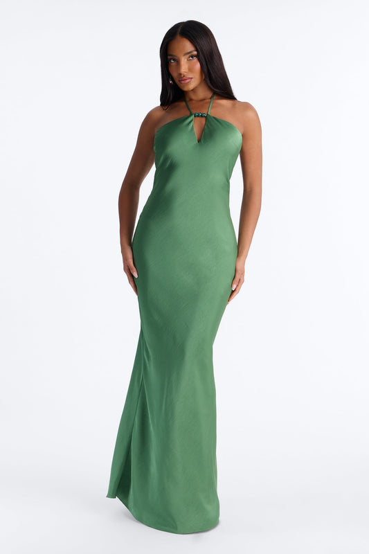 No Limits Satin Maxi Dress - Green