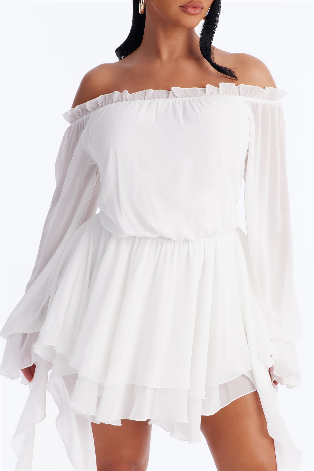 Paulina Ruffle Chiffon Mini Dress - White