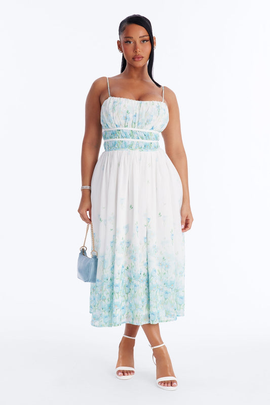 Xandra Floral Chiffon Midi Dress - Blue/combo