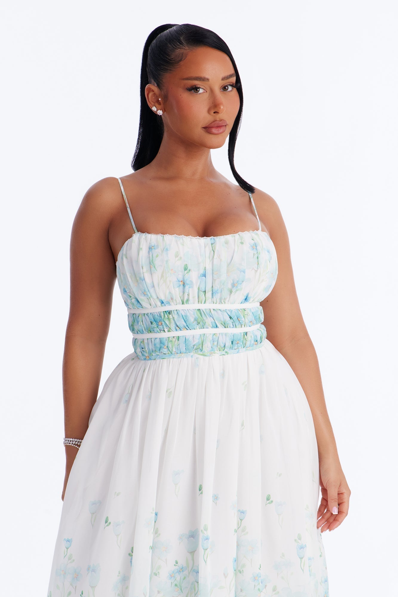 Xandra Floral Chiffon Midi Dress - Blue/combo