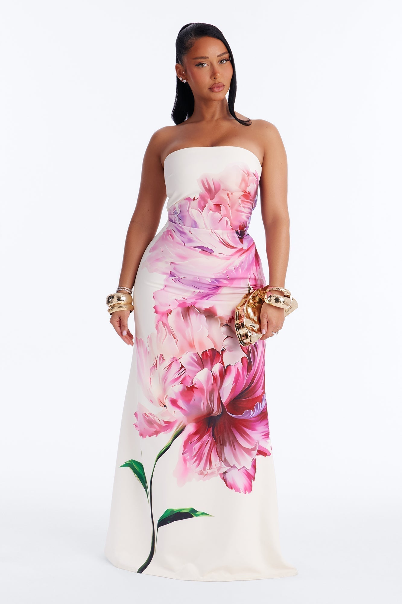 Whimsical Energy Strapless Maxi Dress - Magenta/combo