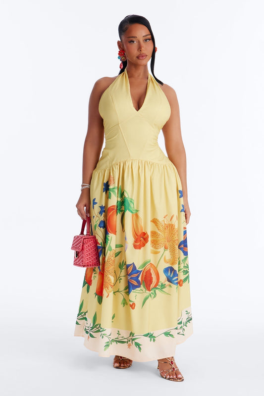Summer Goddess Halter Maxi Dress - Yellow