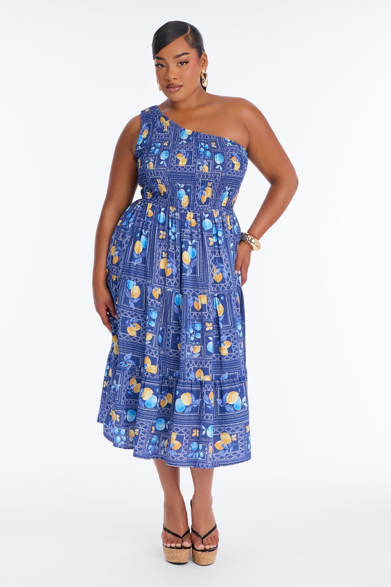 Peachy Keen Print Midi Dress - Blue/combo