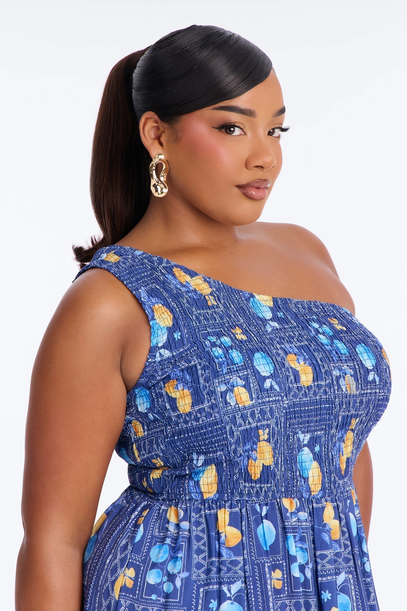 Peachy Keen Print Midi Dress - Blue/combo