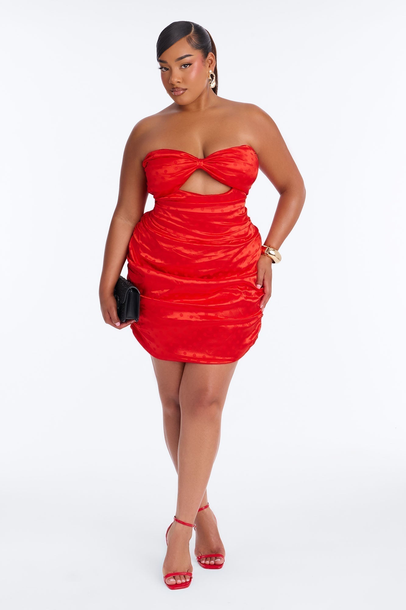 Sutton Strapless Satin Mini Dress - Red
